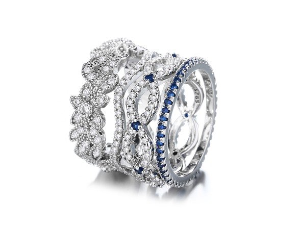 blue and white sapphire stackable ring set