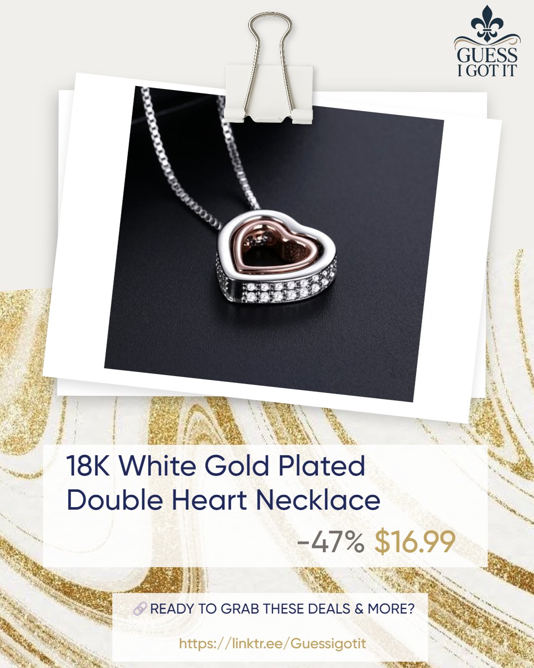 47% OFF! 18K White Gold Plated Double Heart Necklace – Only $16.99! untitled project (50)