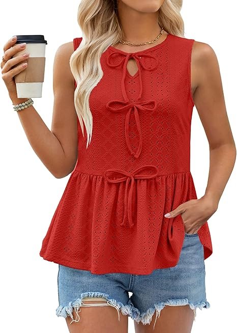 Zanvylia Eyelet Peplum Tank
